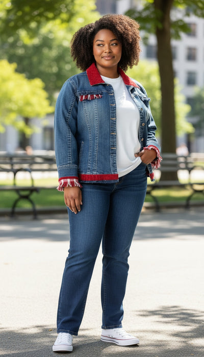 Red Plaid Plus Denim - 0