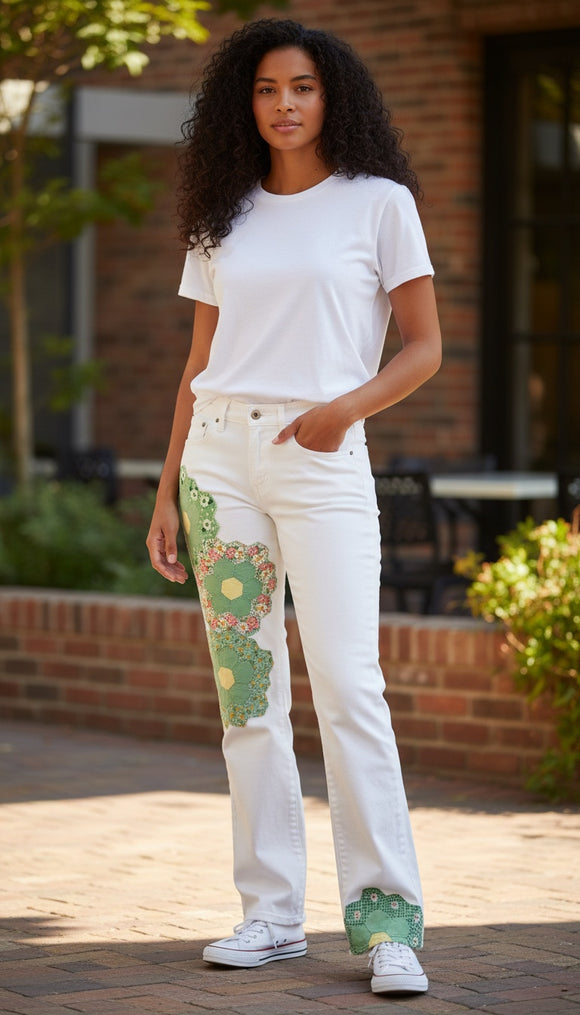 White Jeans with Quilt Blocks