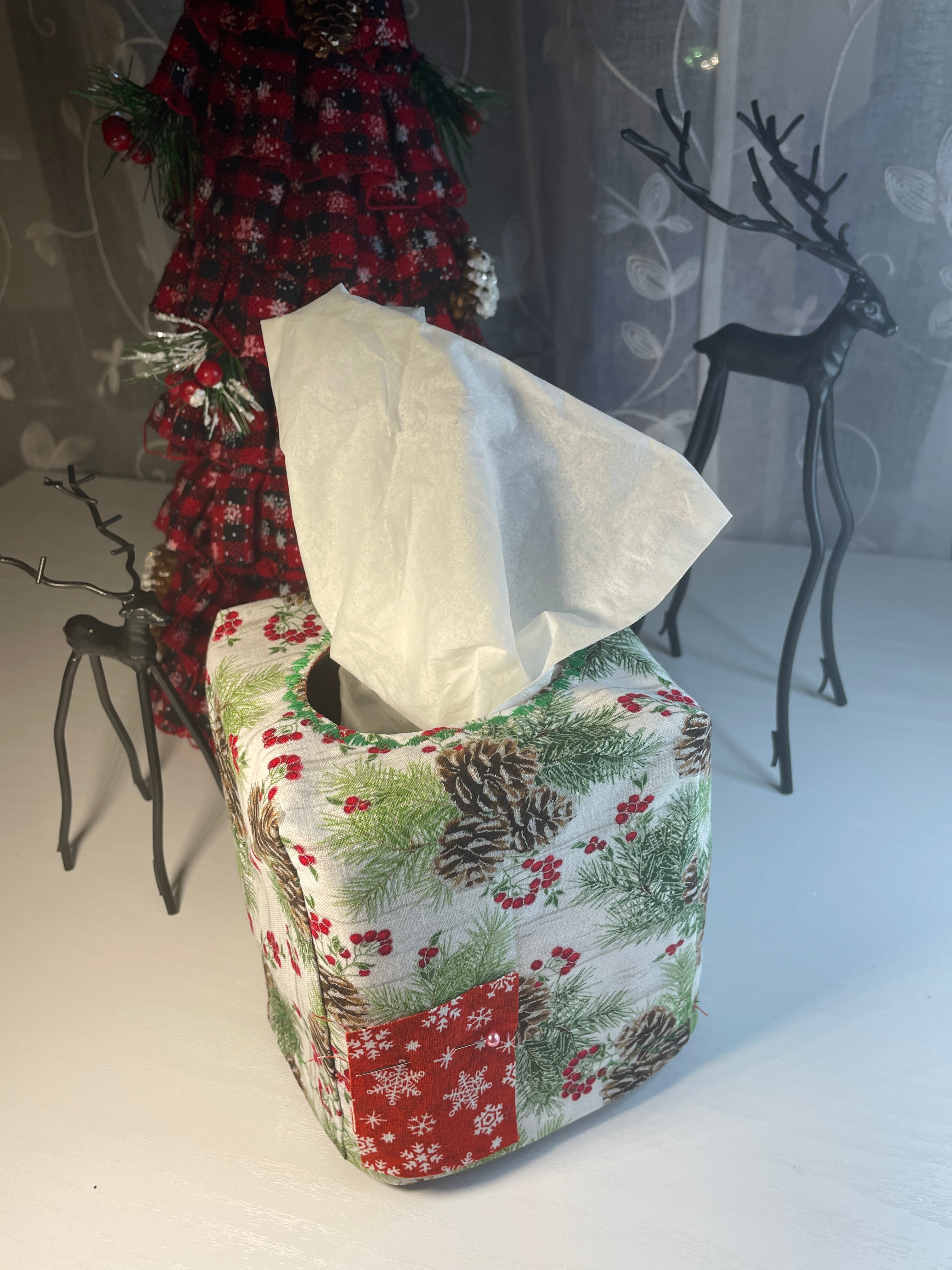 Buy christmas-pine-cones-red-snowflakes Tissue Box - Christmas