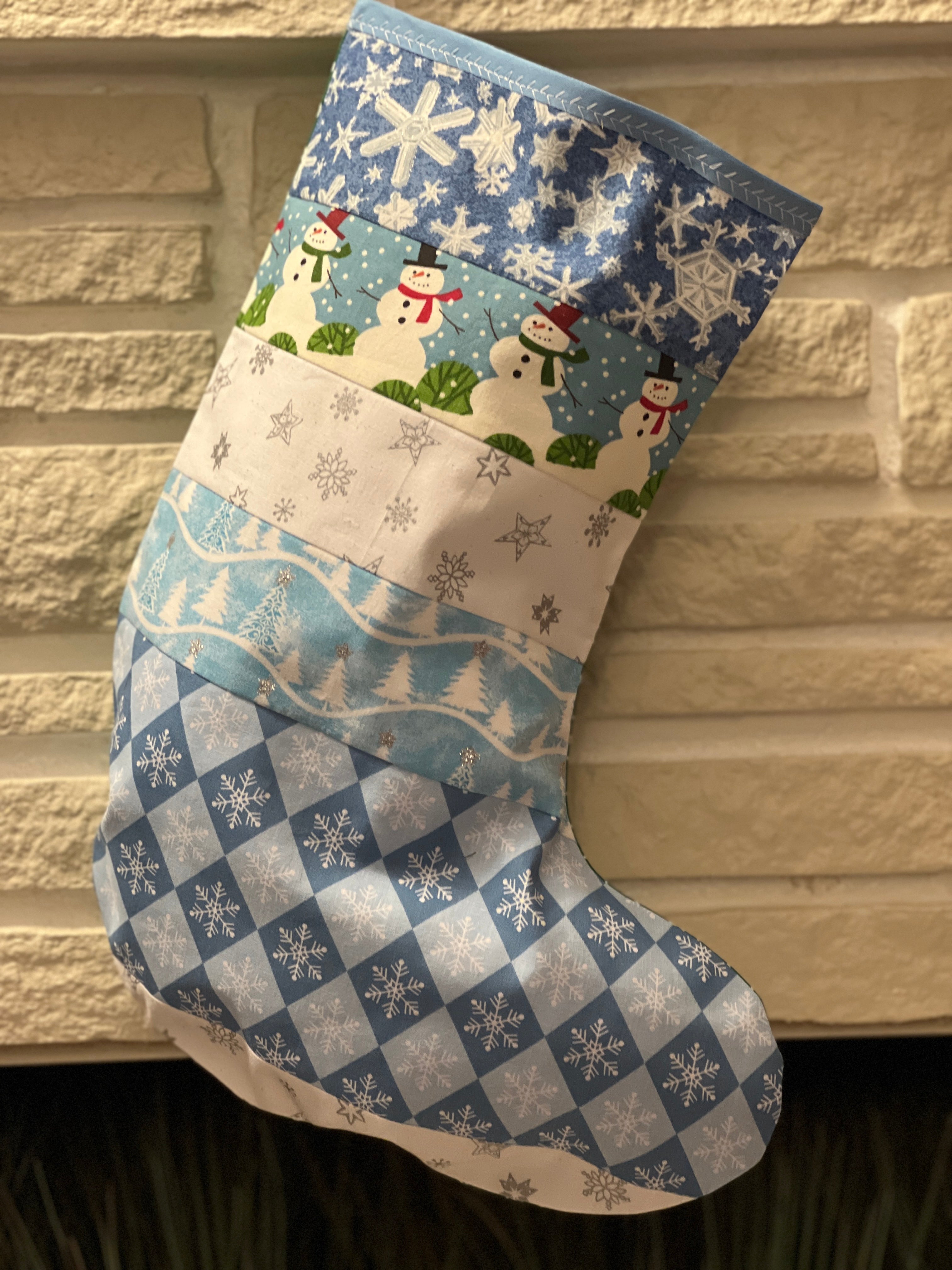 Buy blue-snowflake-snowmen Christmas Stocking