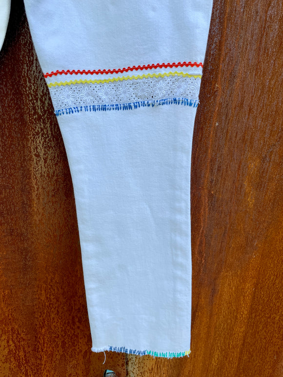 White Denim Embellished Pants