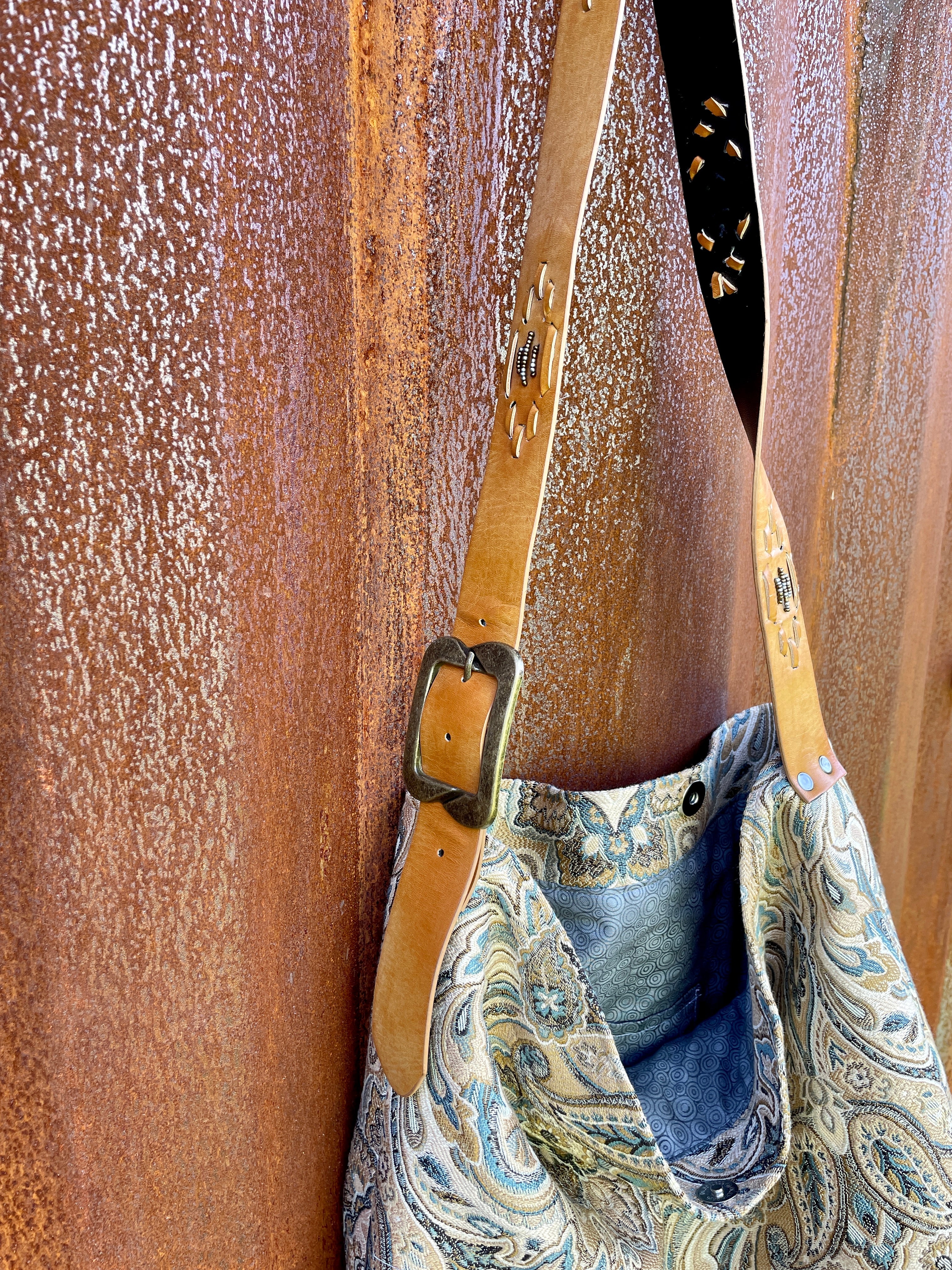 Purse - Grey/Blue Paisley with Beaded Strap