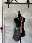 Purse - Chocolate Brown w/retro stitched Leather Strap-3