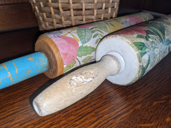 Floral Decorative Rolling Pin-wood/white handles